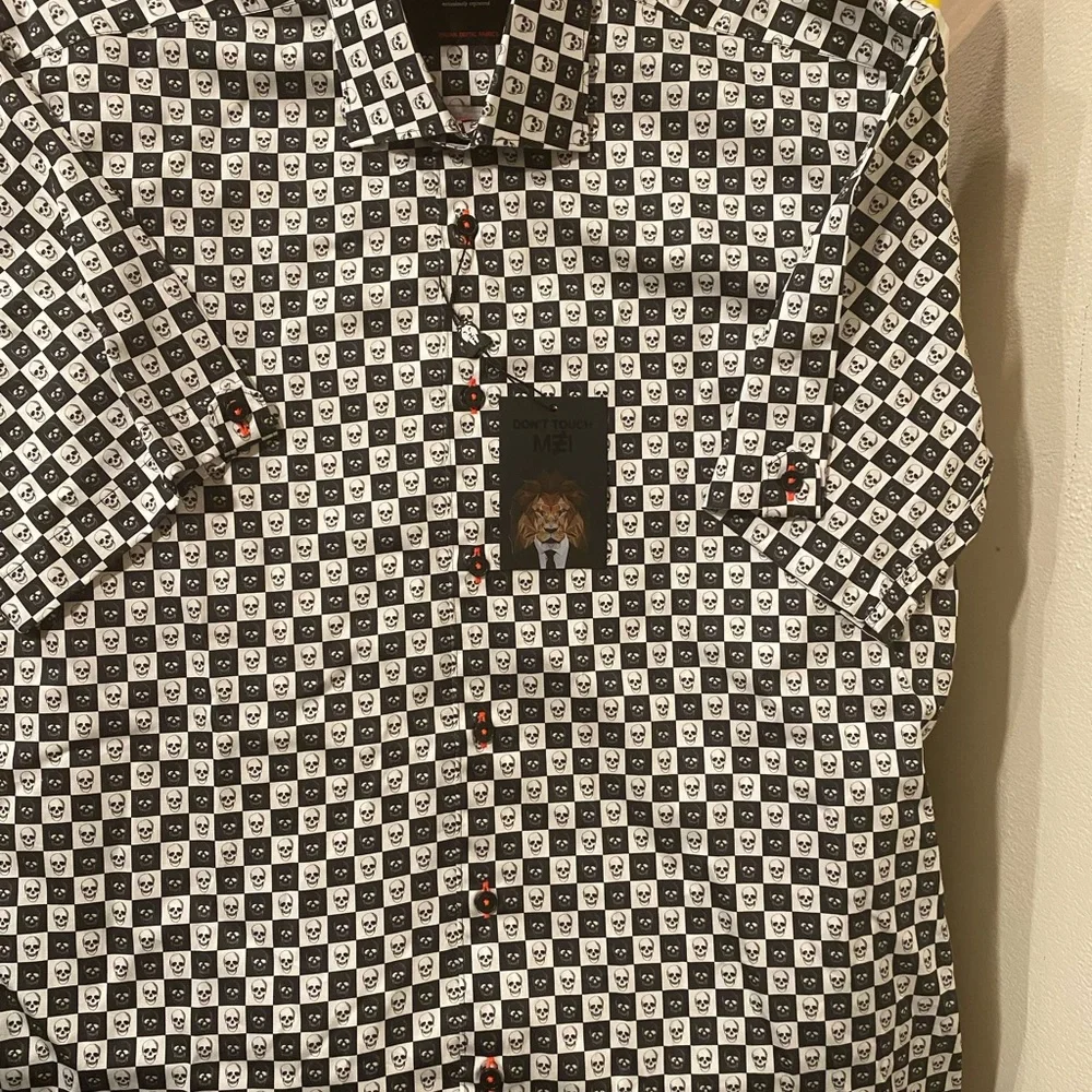 SHIRT NEW Maceoo Gallileo gingham skull Luxe Paris L - Picture 2 of 14